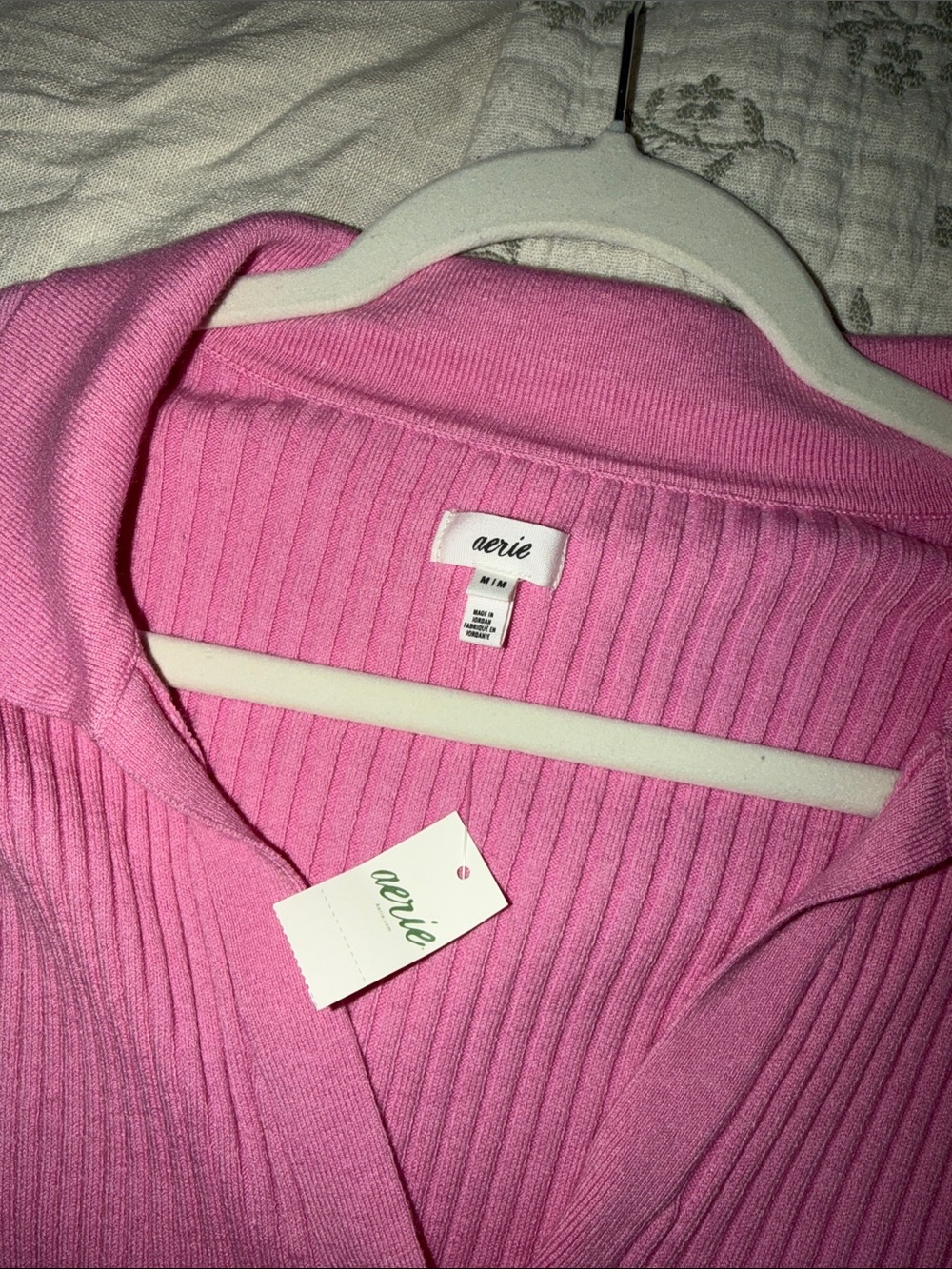 aerie Pink Ribbed Button-Up Collared Crop Cardigan - Picture 3 of 3